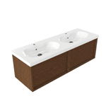 Saniclass Holz Frame Badkamermeubelset - 140x45x43.5cm - Palermo keramische wastafel wit - 2 wasbakken - 2 kraangaten - 2 lades - mat walnut pure (hout) SW1579655