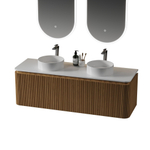 Royal Plaza Terra Edge Ensemble meuble de salle de bains - 140x44.7x46cm - plan de toilette en solid surface blanc mat - 2 tiroirs - sandwood (chêne clair) SW1471960