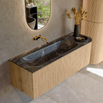 MONDIAZ KURVE-DLUX 135cm Meuble salle de bain avec module 25 D - couleur Oak - 1 tiroir - 1 porte - vasque BIG MEDIUM gauche - sans trou de robinet - couleur Lava SW1137161