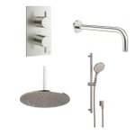 Crosswater MPRO Douche pluie - encastrable - pommeau 30cm - bras de douche mural - barre curseur - douchette ronde - Inox SW999826