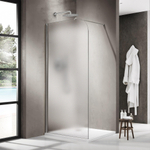 Fortifura Galeria Paroi de douche à l'italienne - 90x200cm - paroi en verre arrondie - gauche - verre dépoli - barre de fixation murale - Chrome SW1420697