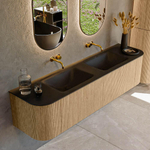 MONDIAZ KURVE 180cm Meuble salle de bain avec module 25 G et D - couleur Oak - 2 tiroirs - 2 portes - vasque CLOUD double - sans trous de robinet - Urban SW1138394