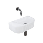 QeramiQ Fuente Fonteinset - 40x21.5x12cm - geribbeld - halfrond - keramiek - fonteinkraan gunmetal - afvoerplug - verlaagd sifon - wit mat SW1233119