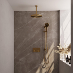 BRAUER Gold Edition Douche de tête thermostatique encastrée - boutons-poussoirs - SET 72 - douche de tête 30 cm - bras de plafond - douchette 3 jets - flexible de douche - barre de douche intégrée - or brossé PVD SW925673