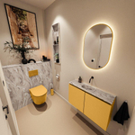MONDIAZ TURE-DLUX Meuble toilette - 80cm - Ocher - EDEN - vasque Glace - position centrale - sans trou de robinet SW1103439
