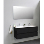 Basic Bella Meuble lavabo céramique noir avec 2 trous de robinet avec miroir avec éclairage 120x55x46cm Flat Pack Noir mat SW538760