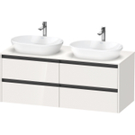 Duravit Ketho 2 meuble sous-lavabo incluant plateau console avec 4 tiroirs pour vasque à poser à gauche 140x55x56,8cm avec poignées anthracite blanc brillant SW771897