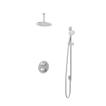 Hotbath Buddy IBS Ensemble de douche à effet pluie - inverseur 2 voies - bras de plafond 15 cm - douche de tête ronde 30 cm - douchette à main 3 jets - barre de douche - chrome SW18288