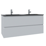 Saniclass Chaci Meuble de salle de bain - 120x45x55cm - lavabo en céramique noir mat - 2 vasques - 2 trous de robinet - 2 tiroirs - blanc mat SW809405