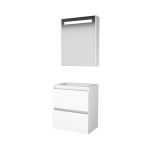 Basic-Line Premium 39 ensemble de meubles de salle de bain 60x39cm sans poignée 2 tiroirs lavabo acrylique 0 trous de robinetterie armoire de toilette éclairage led intégré mdf laqué blanc glacier SW351303