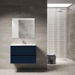 Saniclass Prime Blend Meuble de salle de bain - 80x55x46cm - 1 vasque ovale en céramique blanc - 1 trou de robinet - 2 tiroirs - miroir rectangulaire - mat marine bleu SW917097