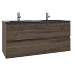 Saniclass Chaci Ensemble meuble de salle de bains - 120x46x55cm - lavabo céramique noir - 2 vasques - 2 trous de robinet - 2 tiroirs - noyer (bois) SW809404