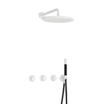 Hotbath Cobber IBS70 Ensemble de douche à effet pluie encastré - bras mural 38,5 cm - tête de douche ronde 30 cm - douchette barre - blanc mat SW678184