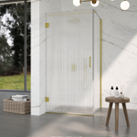 Fortifura Galeria Douchecabine - 100x90x200cm - scharnieren - deurgreep - stabilisatiestang - helder geribbeld - veiligheidsglas - PVD - geborsteld messing (goud) SW1222354