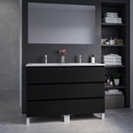 Adema Chaci PLUS Ensemble de meuble - 119x86x45.9cm - 2 vasques rectangulaires en céramique Blanc - 2 trous de robinet - 6 tiroirs - miroir rectangulaire - Noir mat SW926325