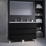 Saniclass Chaci PLUS Ensemble meuble de salle de bains - 120x86x46cm - lavabo en céramique blanc - 2 vasques - 2 trous de robinetterie - 6 tiroirs - miroir rectangulaire - noir mat SW926325