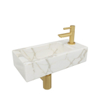 Wiesbaden mini-rhea ensemble de lave-mains à main droite 36x18x9cm aspect marbre carrara blanc avec robinet de lave-mains amador en laiton brossé SW794534