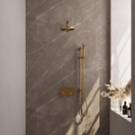 BRAUER Gold Carving Douche de tête thermostatique encastrée - douche de pluie - boutons-poussoirs - SET 61 - douche de tête 20cm - bras mural droit - douchette barre - flexible de douche - barre de douche intégrée - or brossé PVD SW925633