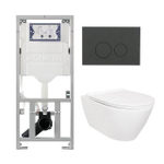 QeramiQ Salina Pack WC - sans bride - réservoir WC attenant Geberit - à fond creux WC suspendu - softclose - quickrelease - plaque de déclenchement mat anthracite - boutons ronds - blanc SW1164237