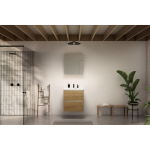 Nemo Go Ensemble de meuble - 60x65x45.5cm - 2 tiroirs - sans poignée - 1 vasque Blanc brillant - 1 trous de robinet - avec armoire toilette - MDF Riverside Oak SW911702
