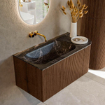 MONDIAZ KURVE-DLUX Meuble de salle de bains 95 cm avec module 25 R couleur Walnut avec 1 tiroir et 1 porte. Lavabo BIG SMALL gauche sans trou de robinetterie couleur Lava. SW1137219