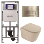 QeramiQ Dely Pack WC - 36.3x51.7cm - à fond creux - sans bride - réservoir encastré Geberit UP320 - abattant WC à fermeture douce - plaque de déclenchement en laiton brossé - boutons rectangulaires - beige mat SW1242408