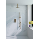 FortiFura Calvi Ensemble de douche pluie encastrable - thermostatique - bras plafond - barre curseur - pommeau 25cm - douchette stick - Laiton brossé (doré) SW1030637