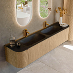 MONDIAZ KURVE 190cm Meuble salle de bain avec module 25 G et D - couleur Oak - 2 tiroirs - 2 portes - vasque BIG SMALL double - 2 trous de robinet - Urban SW1138401