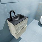 MONDIAZ ADA Toiletmeubel - 40x30x50cm - 1 kraangat - 2 lades - light brown grey mat - wasbak rechts - Solid surface - Zwart SW473152