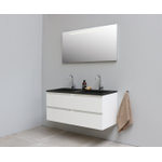 Basic Bella Meuble salle de bains avec lavabo acrylique avec miroir et éclairage Noir 120x55x46cm 2 trous de robinet Blanc brillant SW491845