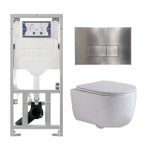QeramiQ Dely Swirl Ensemble WC- 36,3x51,7 cm - Réservoir encastré Geberit UP320 - Abattant fin - Plaque de commande en inox- Boutons rectangulaires - Blanc brillant SW1126091
