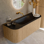 MONDIAZ KURVE 120cm Meuble salle de bain avec module 25 G et D - couleur Oak - 1 tiroir - 2 portes - vasque BIG SMALL centre - sans trous de robinet - Urban SW1138423