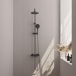 BRAUER Gunmetal Carving ensemble de douche pluie apparent – douche de tête Ø 20 cm – barre de douche – douchette ronde – barre de douche 145 cm SW1164668