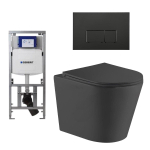 QeramiQ Dely Toiletset - 36.3x51.7cm - diepspoel - rimless - Geberit UP320 inbouwreservoir - met Burda frame - softclose toiletzitting - mat zwarte bedieningsplaat - rechtehoekige knoppen - zwart mat SW804617