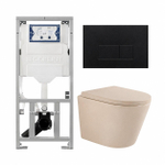 QeramiQ Dely Pack WC - 36,3x51,7cm - à fond creux - sans bride - réservoir encastré Geberit UP320 - abattant WC softclose 35 mm - plaque de commande en plastique noir mat - boutons rectangulaires - beige mat SW1236516