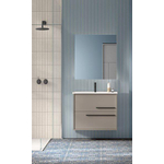 Saniclass Prime Essential Badkamermeubelset - 60x55x46cm - 1 ovale wasbak wit - 1 kraangat - 2 lades - rechthoekige spiegel - taupe SW925075