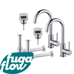 FugaFlow Eccelente Sobrado Kit robinet lavabo - pour double vasque - robinet haut - bec rotatif - bonde clic clac - siphon design - Chrome brillant SW1124208