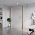 Fortifura Galeria Vrijstaande Inloopdouche - 120x200cm - glas mat - antikalk - 8mm veiligheidsglas - 2 zijwanden - 40cm - wandsteunen en hoekprofielen - PVD - geborsteld messing (goud) SW976685