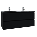 Saniclass Chaci Meuble de salle de bain - 120x45x55cm - lavabo en céramique noir mat - 2 vasques - 2 trous de robinet - 2 tiroirs - noir mat SW809406