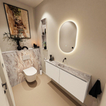 MONDIAZ TURE-DLUX Meuble toilette - 120cm - Talc - EDEN - vasque Glace - position centrale - sans trou de robinet SW1103106