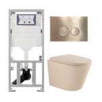QeramiQ Dely Pack WC - 36,3x51,7cm - à fond creux - sans bride - réservoir encastré Geberit UP320 - abattant WC softclose 35 mm - plaque de déclenchement en laiton brossé - boutons ronds - beige mat SW1236509