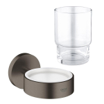 Grohe Essentials Bekerhouder - met glas - wandmontage - brushed hard graphite (antraciet) SW788021