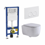 QeramiQ Dely Swirl Toiletset - 36.5x53cm - Geberit UP100 inbouwreservoir - 35mm zitting - witte bedieningsplaat - ronde knoppen - glans wit SW1138669