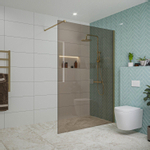 Fortifura Galeria inloopdouche - 140x200cm - rookglas - wandarm - PVD - geborsteld messing (goud) SW876917