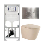 QeramiQ Dely Toiletset - 36.3x51.7cm - diepspoel - rimless - Geberit UP320 inbouwreservoir - softclose toilet zitting 35 mm - steel bedieningsplaat - ronde knoppen - mat beige SW1236523