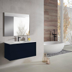 Adema Prime Core Ensemble de meuble - 100x50x45cm - 1 vasque rectangulaire en céramique Blanc - 1 trous de robinet - 2 tiroirs - avec miroir rectangulaire - Bleu marine mat SW925877