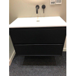 Saniclass New Future Ensemble de meuble salle de bains 80x45x55cm 2 tiroirs avec lavabo en finestone Noir mat SW542082