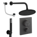 Crosswater MPRO Ensemble de douche pluie encastré - 2 leviers - vidage de baignoire - pomme de douche 30 cm - douchette à main - bras mural - noir mat SW1472739