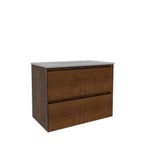 Saniclass Holz Atelier Meuble de salle de bain - 80x45x60cm - lavabo en céramique blanc - 1 vasque - sans trous de robinet - 2 tiroirs - Walnut pure SW1437742