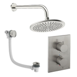 Crosswater MPRO Ensemble de douche de tête encastré - 2 poignées - vidage de baignoire - pomme de douche 30 cm - bras mural - inox brossé SW1472566